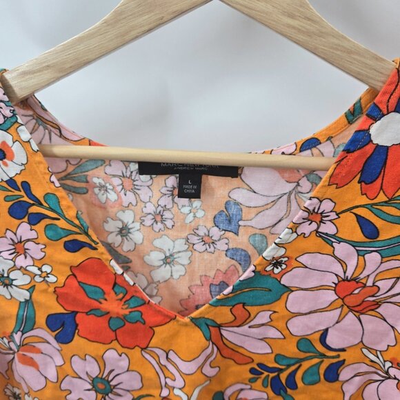Marc New York Orange Boho V-Neck Linen/Viscose Sleeveless Blouse Size Large - Picture 4 of 11